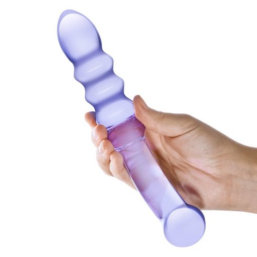 Purple rain ribbed glass dildo 4