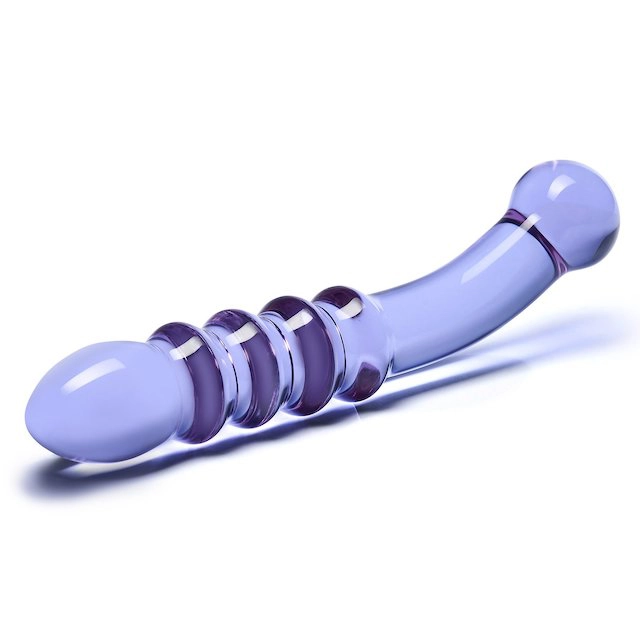 Purple Rain Ribbed Glass Dildo 6