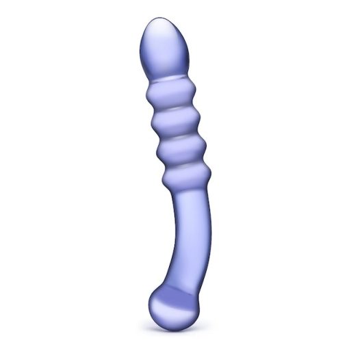 Purple Rain Ribbed Glass Dildo - Image 4