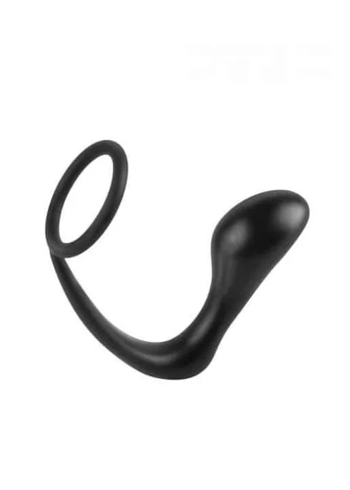 Ass-Gasm Silicone Cockring Plug Black