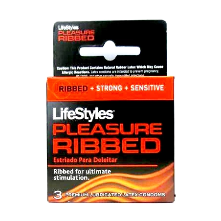 Lifestyles Condom Ribbed Pleasure Lubricated 3 Pack side