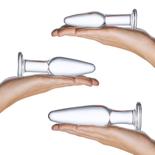 Glass Anal Training Trio 3 Clear Butt Plugs