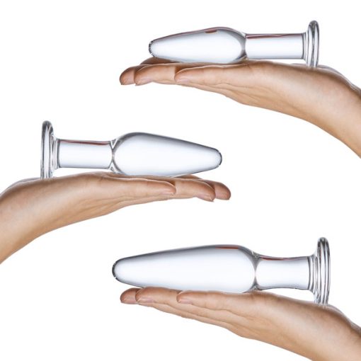 Glass anal training trio 3 clear butt plugs