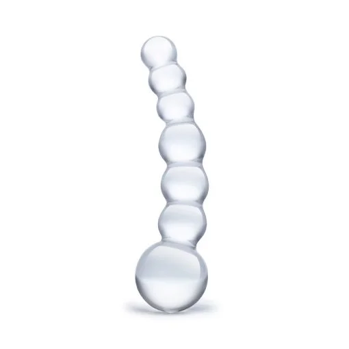 Glas 5 inches Curved Glass Beaded Anal Dildo Clear Front