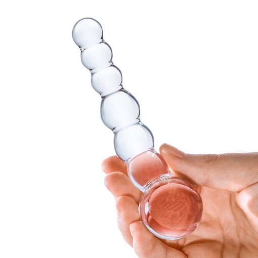 Glas 5 inches Curved Glass Beaded Anal Dildo Clear Hand