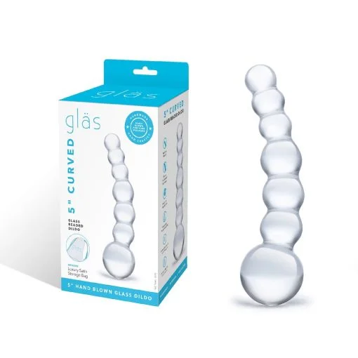 Glas 5 inches Curved Glass Beaded Anal Dildo Clear Box