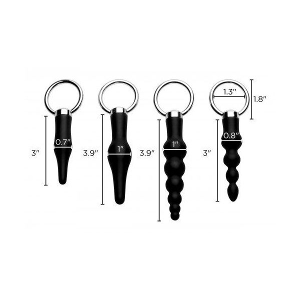 4 Piece Silicone Anal Ringed Rimmers Set Black Sizes