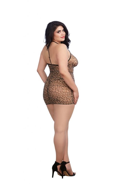 Babydoll choker & g-string dmd leopard queen o/s details