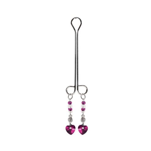 BIJOUX DE CLI DOUBLE LOOP W/ HEART CHARM & FUCHSIA BEADS main