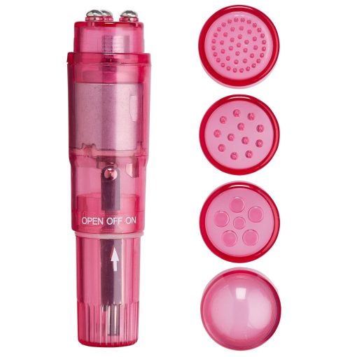 (BULK) CLOUD 9 NOVELTIES MINI MASSAGER POCKET ROCKET PINK W/ 4 ATTACHMENTS 3