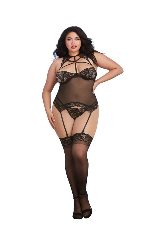 BUSTIER & G-STRING DMD BLACK O/S QUEEN main