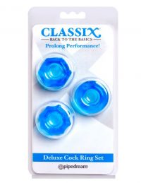 Classix Deluxe Cock Ring Set Blue 3 Pack