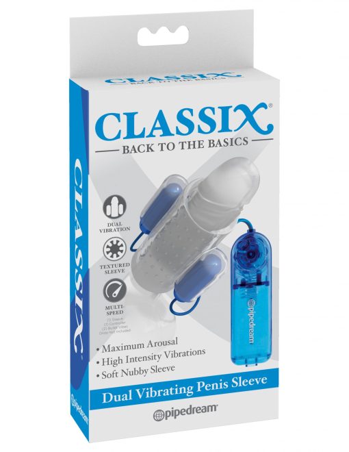 CLASSIX DUAL VIBRATING PENIS SLEEVE BLUE & CLEAR main