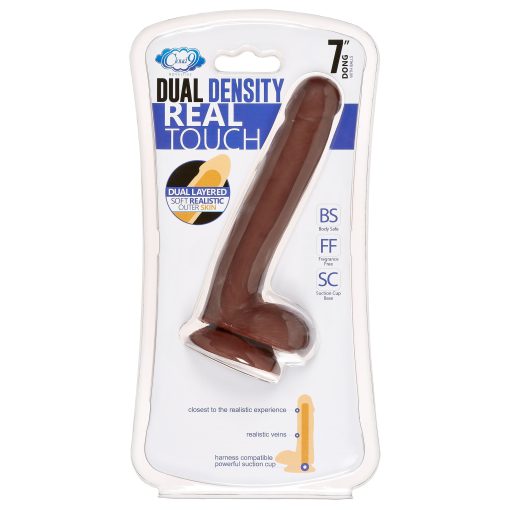 CLOUD 9 DUAL DENSITY DILDO TOUCH 7IN W/ BALLS BROWN main