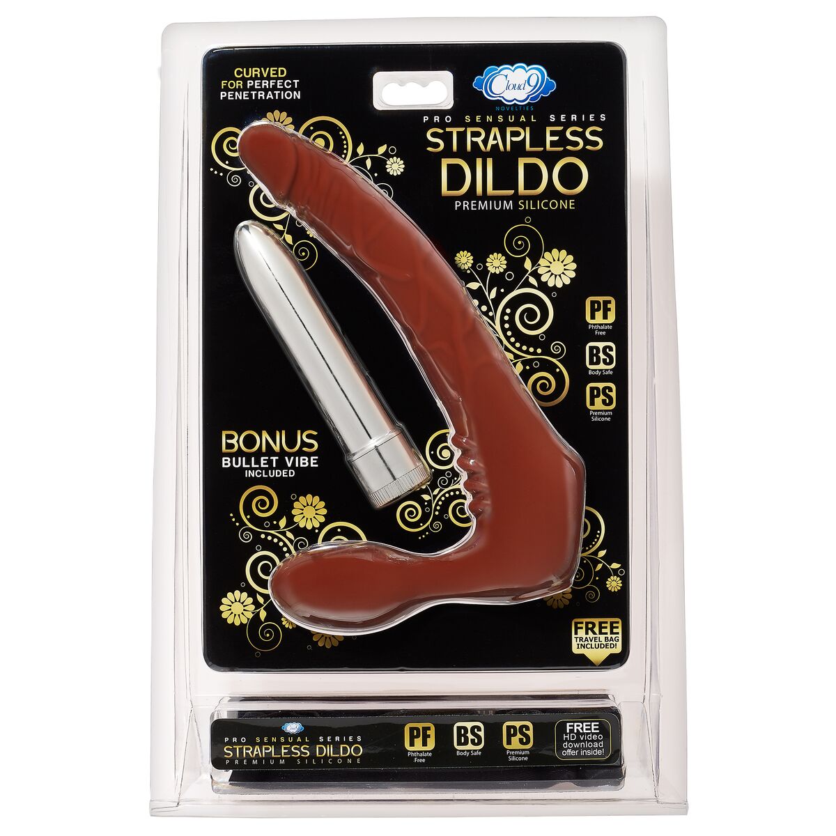 Cloud 9 Strapless Strap On Dildo Brown Male Q Adult S