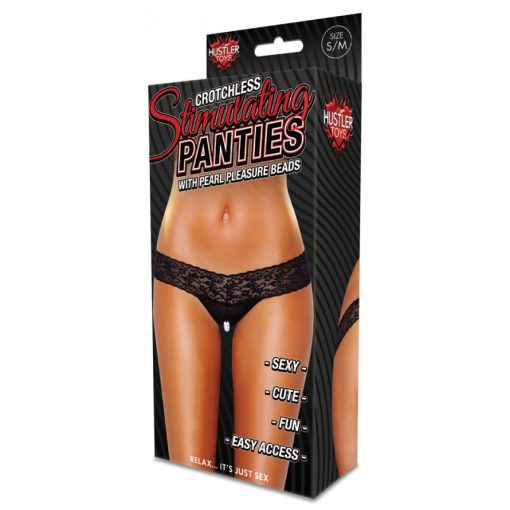 CROTCHLESS PANTIES W/PEARL BEADS BLK SM details
