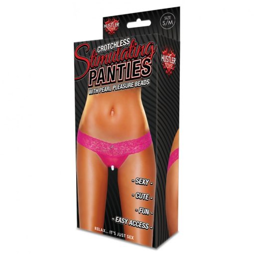CROTCHLESS PANTIES W/PEARL BEADS HOT PINK SM details