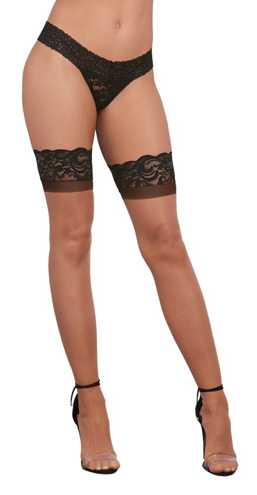 CUBAN HEEL LACE TOP THIGH HIGH NUDE/BLACK O/S details