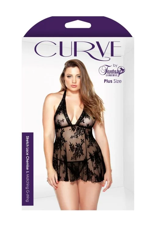 CURVE LACE CHEMISE & G STRING BLUSH 1X/2X main