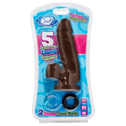 (D) CLOUD 9 5 DILDO BROWN W/ 2 BONUS COCK RINGS "