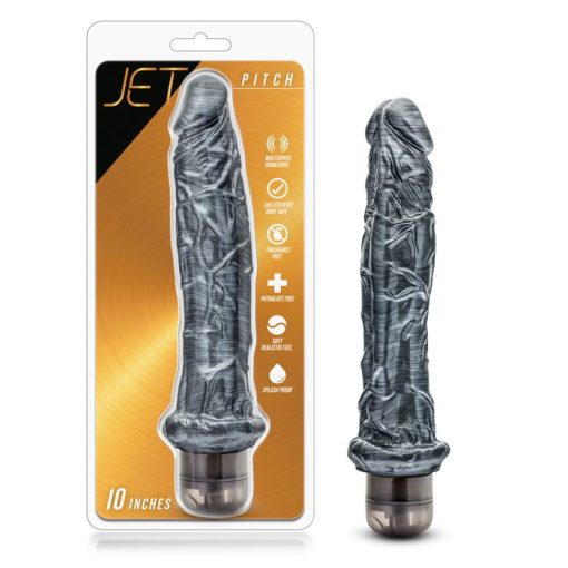 (D) JET PITCH CARBON METALLIC BLACK VIBRATING DILDO