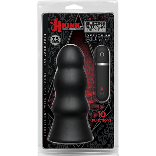 (D) KINK VIBRATING SILICONE BU PLUG RIPPLED 7.5 BLACK "