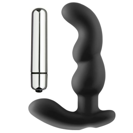 (D) PROSTATE PRO SOFT ANGLED T PROSTATE ANAL MASSAGER BLACK W/C RINGS details