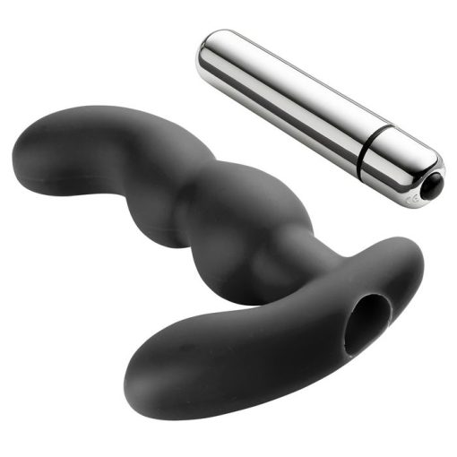 (D) PROSTATE PRO SOFT ANGLED T PROSTATE ANAL MASSAGER BLACK W/C RINGS male Q