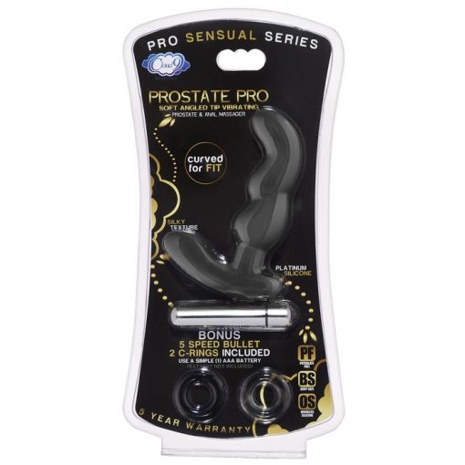 (D) PROSTATE PRO SOFT ANGLED T PROSTATE ANAL MASSAGER BLACK W/C RINGS main
