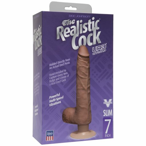 (D) REALISTIC COCK 7 SLIM VIB BROWN "