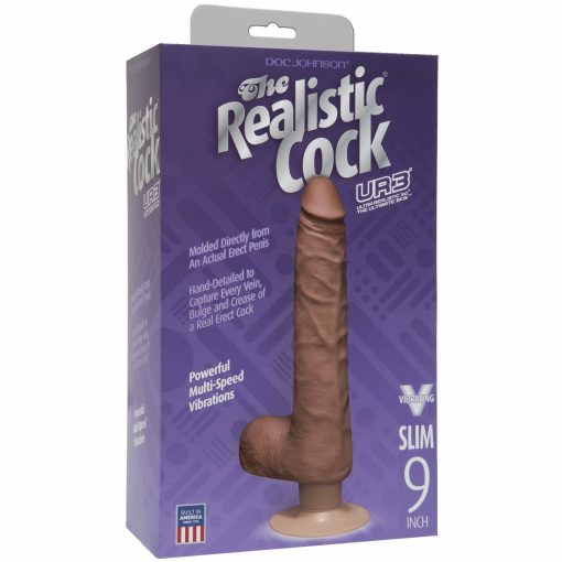 (D) REALISTIC COCK 9 SLIM VIB BROWN "