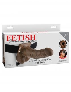 FETISH FANTASY 7 HOLLOW STRAP ON W/BALLS BROWN " main