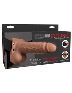 FETISH FANTASY 7 IN HOLLOW RECHARGEABLE STRAP-ON REMOTE TAN main