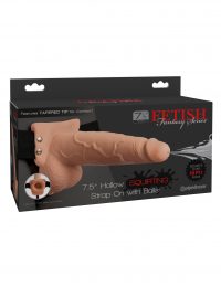 Fetish Fantasy 7.5 inches Hollow Squirting Strap On with Balls Beige