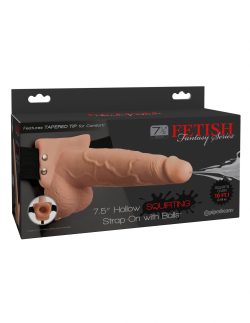 FETISH FANTASY 7.5 IN HOLLOW SQUIRTING STRAP-ON W/ BALLS FLESH main