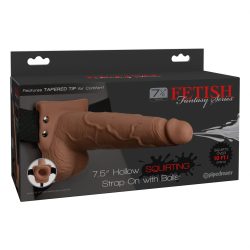Fetish Fantasy 7.5 inches Hollow Squirting Strap On with Balls Tan