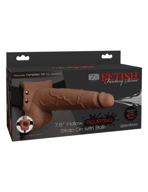 FETISH FANTASY 7.5 IN HOLLOW SQUIRTING STRAP-ON W/ BALLS TAN main