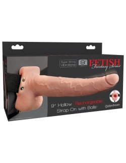 FETISH FANTASY 9 IN HOLLOW RECHARGEABLE STRAP-ON W/ BALLS main