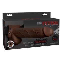 Fetish Fantasy 9 inches Hollow Squirting Strap On with Balls Brown