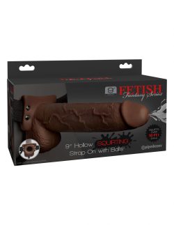 FETISH FANTASY 9 IN HOLLOW SQUIRTING STRAP-ON W/ BALLS BROWN main