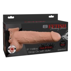 Fetish Fantasy 9 inches Hollow Squirting Strap On With Balls Beige