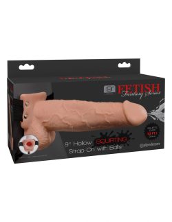 FETISH FANTASY 9 IN HOLLOW SQUIRTING STRAP-ON W/ BALLS FLESH main