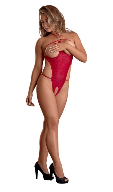 HYPNOTIC SWIRL CUPLESS & CROTCHLESS TEDDY RED 2X back