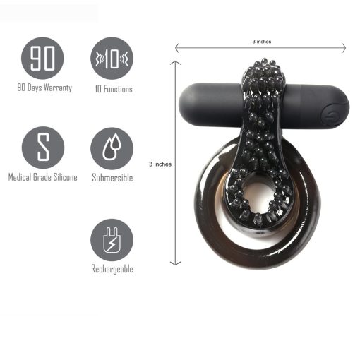 JAGGER RECHARGEABLE VIBRATING COCK RING BLACK SLEEVE back