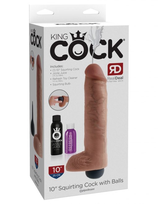 King cock 10 squirting cock w/ balls tan " details