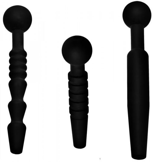 Master series dark rods 3 piece penis plug set silicone details