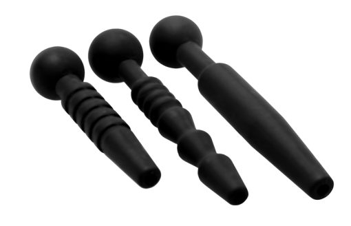 Master series dark rods 3 piece penis plug set silicone male q