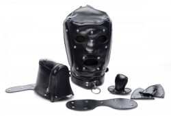 Muzzled Universal BDSM Hood Removable Muzzle Black Main