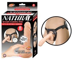 NATURAL REALSKIN SQUIRTING PENIS W/ ADJUSTABLE HARNESS 8IN FLESH main