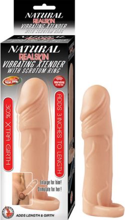 NATURAL REALSKIN VIBRATING XTENDER W/ SCROTUM RING FLESH main